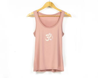 Débardeur de yoga pour femme avec design spirituel Om | Débardeur en coton bio pour femme en pétale de rose
