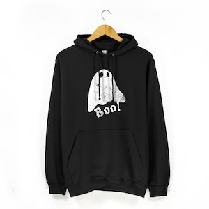 Cute Ghost Halloween Hoodie | Boo! Kawaii Ghost Hoodie In Matching Kids And Adults Sizes! | Pocket Pouch Halloween Sweatshirt