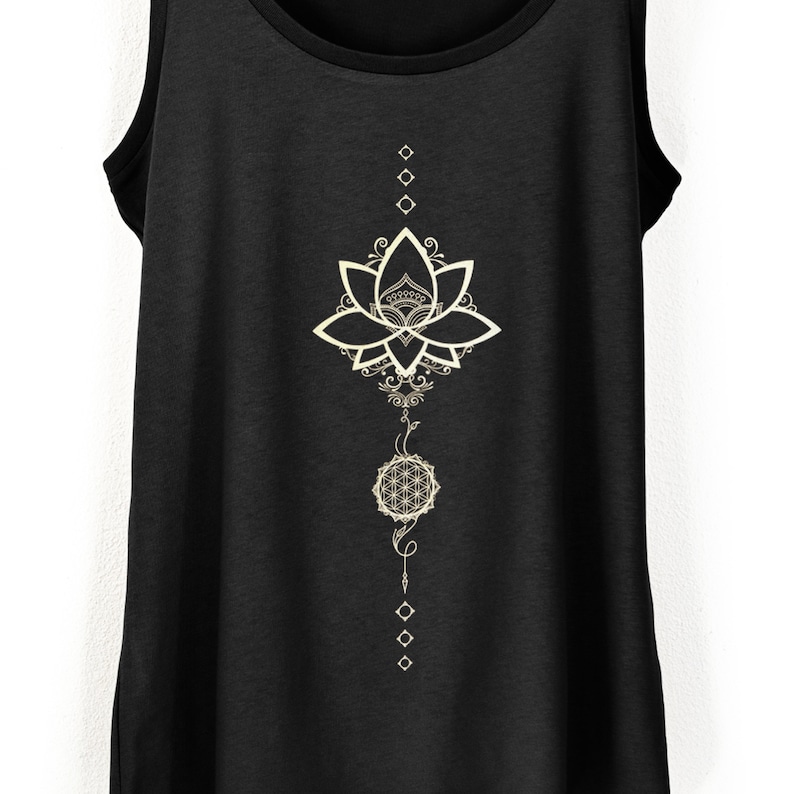 Womens Lotus Flower Unalome Print Organic Cotton Tank Top
