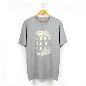 Save Our Seas Oversized Surfer T-Shirt | Unisex Ocean Graphic Tee in Marl Grey