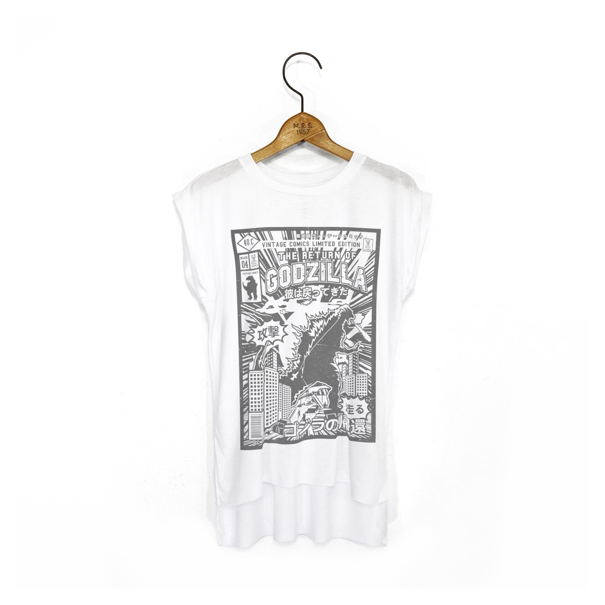 Women's Retro-vintage Print 'godzilla' Flowy Muscle T-shirt