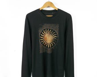 Vintage Sun Print Long Sleeve Graphic TShirt | Mens Long Sleeve Organic T-Shirt in Black