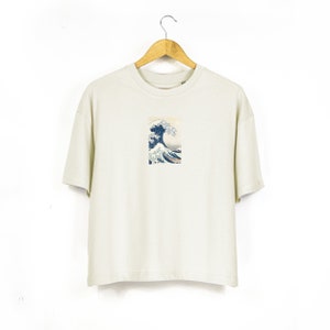 Womens The Great Wave Oversized Boxy T-Shirt | Damen Hokusai Japanische Kunst Bio-Baumwolle Top | Damen Boho Japanische Mode