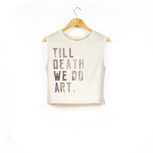 Womens Boho Style Sleeveless Crop Top | Till Death We Do Art Print | Ladies Vegan Cropped Tank Top