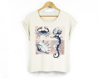 Camiseta orgánica de manga enrollada Marine Life