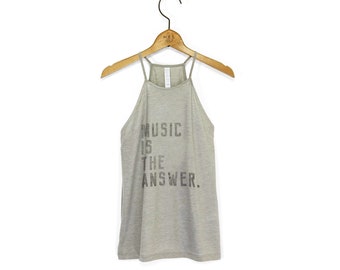 Dames 'Music Is The Answer' flowy tanktop met hoge hals *** maat XL ***