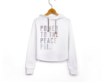 Women's 'Power To The Peaceful' Abstract Print Cropped Hoodie