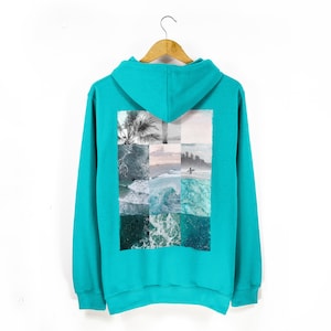 Unisex Surf Style Beach Hoodie | Ocean Collage Graphic Hoodie | Pouch Pocket Comfy Hoodie | Available in Plus Sizes