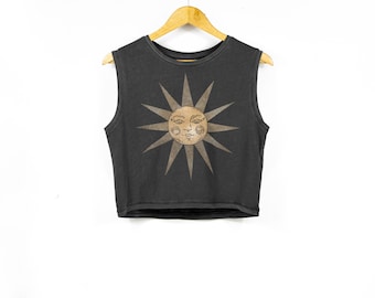 Gespierde tanktop met celestial Sun-print