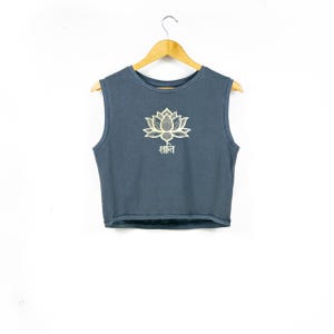 Mandala Lotus Print Sleeveless Yoga Top With Sanskrit Text