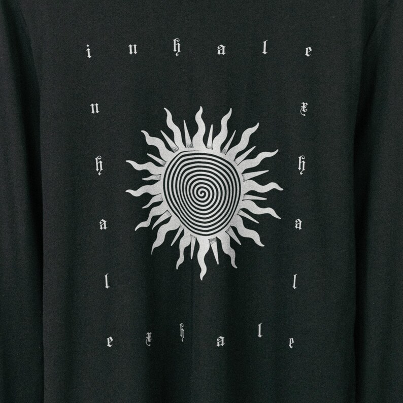 Celestial Print Long Sleeve Tshirt Inhale Exhale Graphic Tee Mens Long