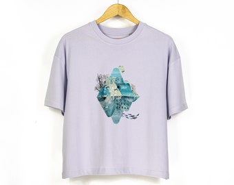 T-shirt oversize squadrata in cotone biologico da donna "Quiet The Mind And The Soul Will Speak"