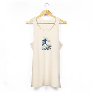 Camiseta de tirantes de algodón para hombre &quot;La Gran Ola de Kanagawa&quot; / Camiseta de tirantes con estampado artístico de Hokusai / Camisa orgánica ecológica con estampado japonés para hombre