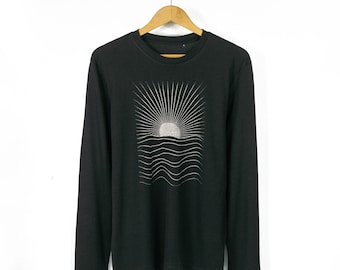 Mens Sunrise Ocean Print Long Sleeve TShirt