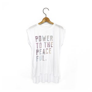 Women's 'Power To The Peaceful' Flowy Muscle T-Shirt With Rolled Cuff