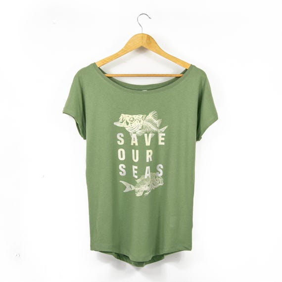Womens Loose Fitting Scoop Neck T Shirt With Ocean Print | Save