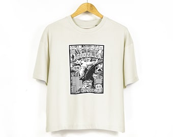 T-shirt coupe carrée oversize pour femmes « Godzilla » en coton bio