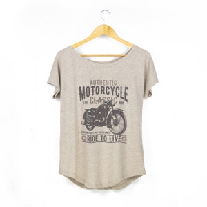 Women&#39;s &#39;Ride To Live&#39; Organic-Blend Scoop Neck T-Shirt - Biker Tee | Vintage Style Shirt | Gift For Her | Summer Shirt | Retro Vintage Top