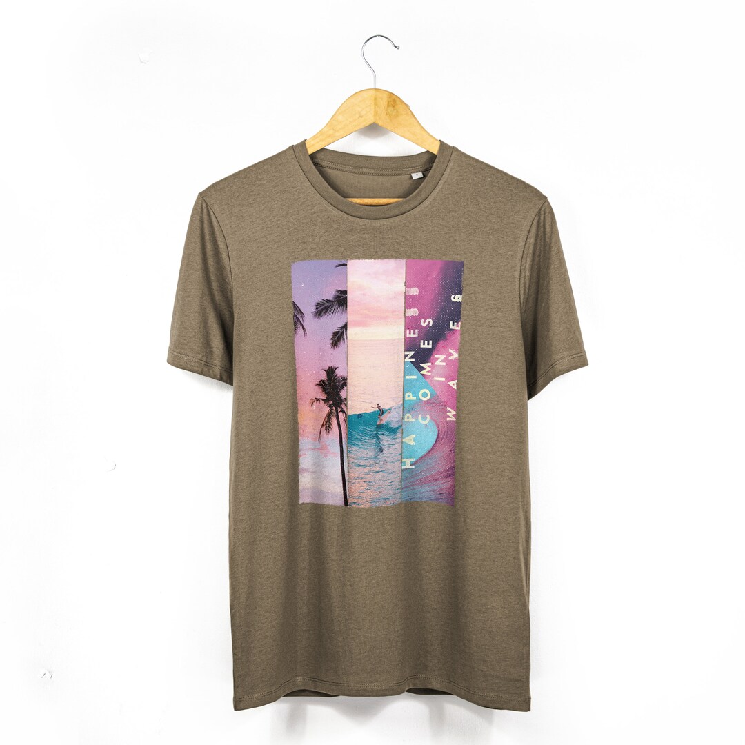 Surf Pattern Shirts Unisex Surf Style Summer T-shirt | Happiness Comes in Waves Graphic Tee ...