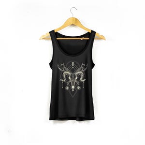 Womens Goblincore Aesthetic Tank Top With Ram Skull Print | Ladies Organic Cotton Tank Top in Black