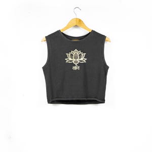 Mandala Lotus Print Sleeveless Yoga Top With Sanskrit Text