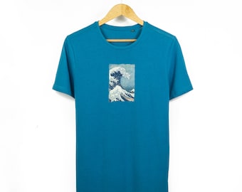 Unisex Hokusai Japanisches Print T-Shirt | Klassische Japanische Kunst Die Große Welle vor Kanagawa | Japanisches Ocean Wave T-Shirt | Herren Sommermode