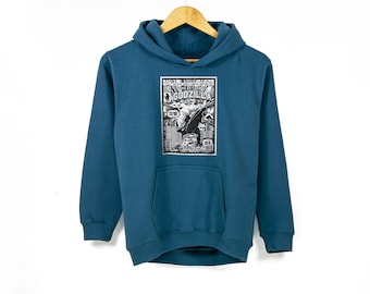 Kids Godzilla Hoodie | Boys Retro Godzilla Hooded Sweatshirt | Vintage Style Comic Art | Available in Ages 1 - 13