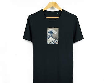 Unisex Hokusai Japanisches Print T-Shirt | Klassische Japanische Kunst Die Große Welle vor Kanagawa | Japanisches Ocean Wave T-Shirt | Herren Sommermode
