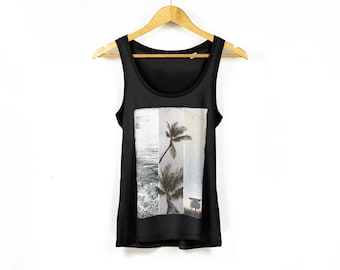 Women's Yoga Style Organic Cotton Tank Top - Beach Dreams | Ladies Organic Beachwear | Ladies Beach Shirt | Surf Style Summer Fashion
