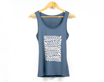 Women's Cottagecore Fern Print Tank Top | Floral Print Organic Cotton Sleeveless Top | Ladies Summer Fashion