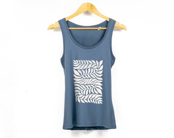 Frauen Cottagecore Fern Print Tank Top | Ärmelloses Top aus Bio-Baumwolle mit Blumenmuster | Damen Sommermode