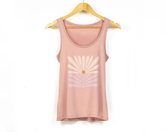 Womens Pastel Pink Yoga Tank Top With Flower Print