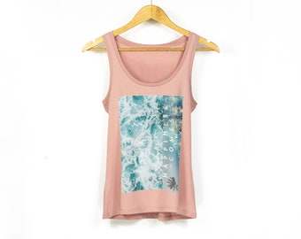 Women's 'Happiness Comes In Waves' Yoga-Style Organic Cotton Tank Top