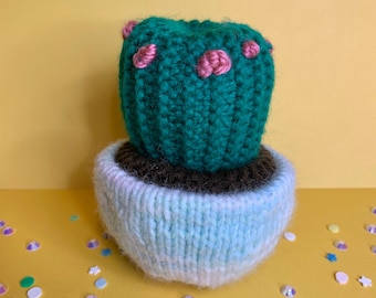 Knitted Round Cactus with Flower Buds