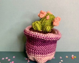 Round Knitted Cactus with Flowers Plush