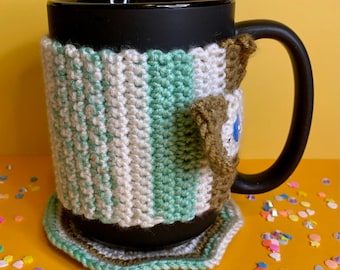 Crochet Mug Cozy and Coaster - Seafoam