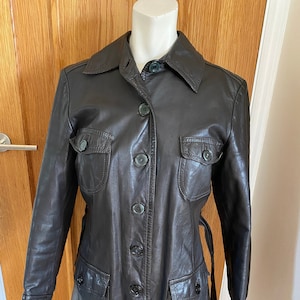 Vintage Original 1970s 1960s Brown Leather Mod Jacket Small