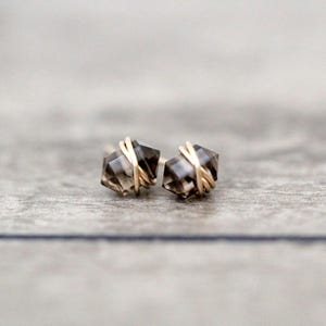 Handmade Smoky Quartz and 14k Gold Stud Earrings