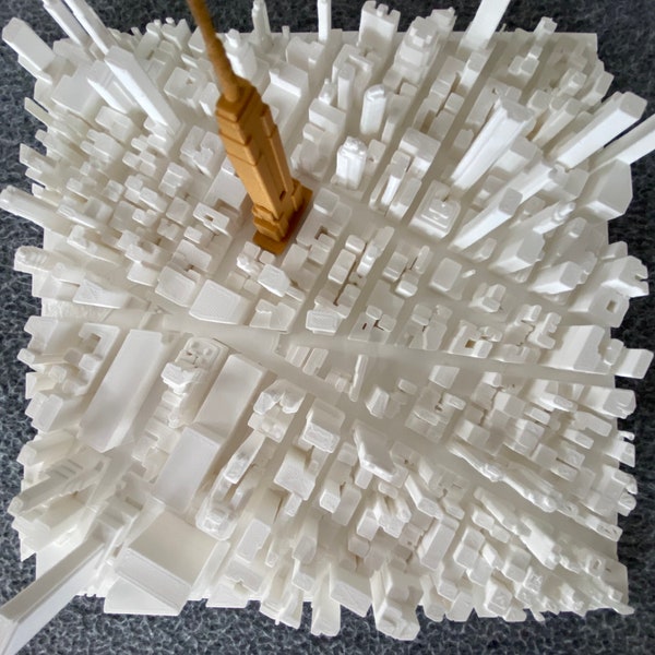 New York City Model 3D Printed Art Manhattan Empire State Building 20 x 20cm White Gold City Model 3D Print Printing