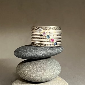 5 Birthstone Spinner Ring - gemstone meditation ring - family ring - fidget ring - sterling silver ring for women - made to order