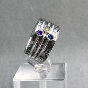 3 Birthstone Spinner Ring - gemstone meditation ring - family ring - fidget ring - sterling silver ring for women - made to order