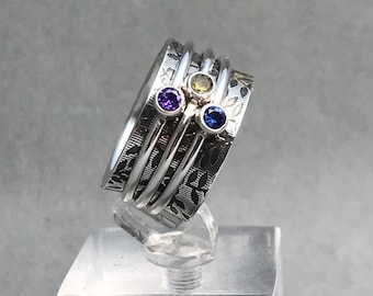 Bague 3 pierres de naissance - bague de méditation avec pierres précieuses - bague familiale - bague fidget - bague en argent sterling pour femme - réalisée sur commande