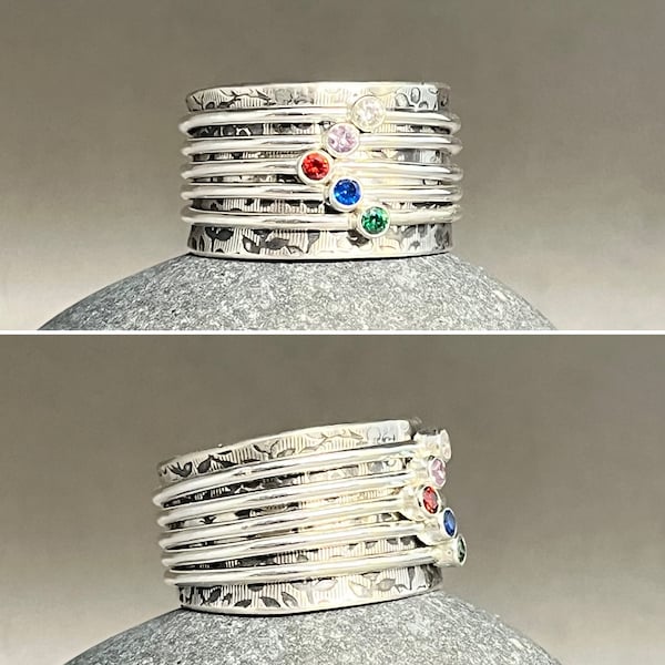 5 Birthstone Spinner Ring - gemstone meditation ring - family ring - fidget ring - sterling silver ring for women - made to order