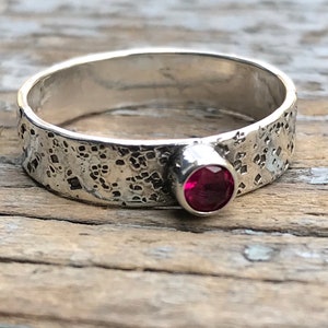 5mm Hammered Stacking  Birthstone Ring - sterling silver - made to order
