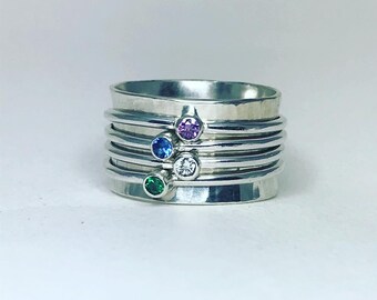 Spinner Ring Meditation Ring Amethyst Worry ring stacking Unisex Size 8 gemstone 925 Silver birthstone november gift present birthday
