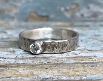 4mm Hammered Stacking  Birthstone Ring - sterling silver - made to order