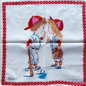 Vintage Cartoon Handkerchief: Japanese Kid Art