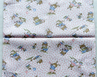 Vintage Animal Print Handkerchief: Rabbit, Cat & Mouse