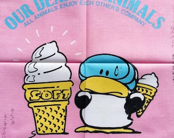Vintage 80s Cartoon Handkerchief: Duck & Ice Cream Design