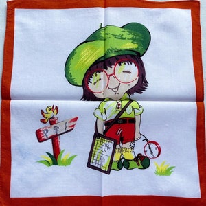 Vintage Cartoon Handkerchief: Japanese Kid Art